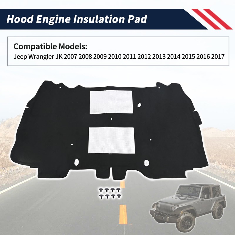 Hood Engine Insulation Pad Compatible with Jeep Wrangler JK 2007-2017