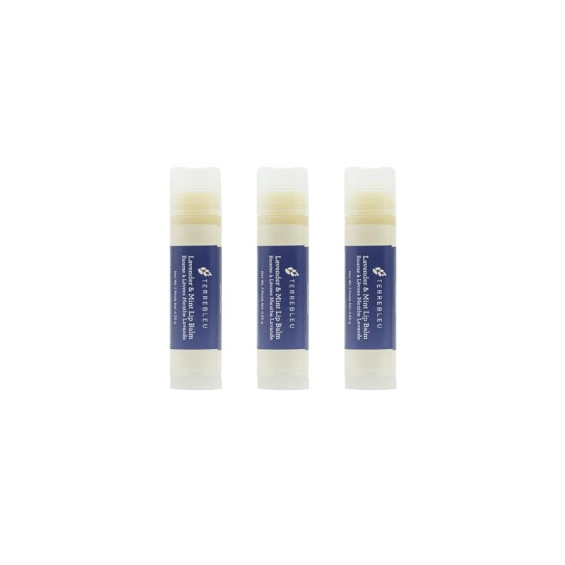 Terre Bleu Lavender Lip Balm, Natural Beeswax Formula with Mint,