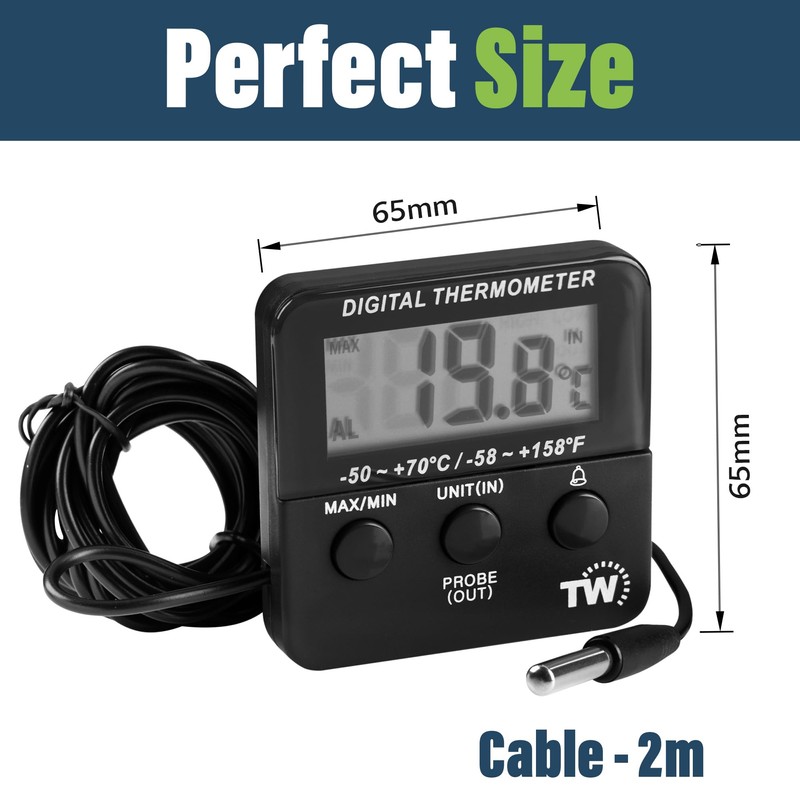 Digital Fridge Thermometer with Alarm Clock and Maximum/Min Temperature Function