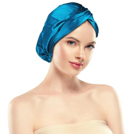 Silk Bonnet for Sleeping, 22 Momme Grade-6A 100% Pure Mulberry Silk Bonnet for Hair Care, Maintaining Hairstyles Overnight, Elastic and twist knot design, Hair Bonnet for Sleeping (1PC, Peacock Green)