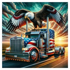 PFFNGPEN Truck Diamond Painting Kits for Adults, 5D DIY American Flag Diamond Art Kits for Beginners, Full Drill Round Diamond Art for Home Wall Decor, Eagle, 12x12 inch