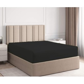 Allure Bedding Extra Deep Fitted Sheets 40cm 16″ Box Polycotton Plain Dyed Non Iron Luxury Durable Quality Breathable Fitted Sheet Single Double King Super King (Black, Super King)
