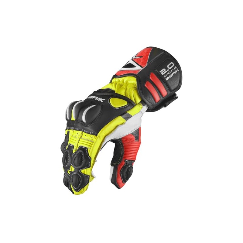 Berik Thunar Evo Motorcycle Gloves, Black/Neon Yellow/Neon Red, XS |