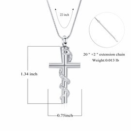 AIWENXI Snake Cross Cremation Jewelry Urn Necklace for Ashes for Men Women Stainless Steel Memorial Ash Pendant Necklaces Keepsakes Pendant Jewelry