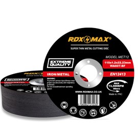 RDXMAX® 115mm Premium Metal Cutting Discs – High Performance, Durable and Precise Metal Grinding Discs for Angle Grinders – Compatible with Steel, Iron & Metals - Pack of 12 (115 x 1.2 x 22.23 mm)