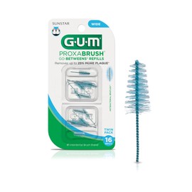 GUM Proxabrush Go-Betweens Refills - Wide - Compatible with GUM Permanent Handle - Reusable Interdental Brushes - Soft Bristled Dental Picks, 16 Count