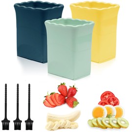 3-in-1 Strawberry, Egg & Cup Slicer - Sharp Stainless Steel Blade for Soft Fruits like Banana & Kiwi - Quick Fruit Salad Maker (Yellow/Green/Navy Blue)