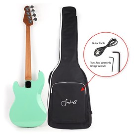 Fojill Full Size Standard Electric Bass Guitar Four 4 String Right Hand Handed Basswood Body Roasted Canadian Maple Neck Genuine Rosewood Fretboard Fingerboard with Gig Bag (Green)