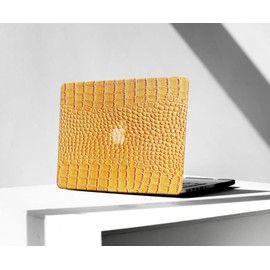 KEROM Crocodile Case for MacBook Air 13 Inch M4 2025 2024-2022 M3 M2 A3240 A3113 A2681, Aligator Skin Snakeskin PU Leather Hardshell Case & Keyboard Cover for MacBook Air 13.6 Inch, Yellow