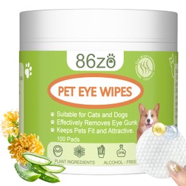 86zo Eyes Wipes for Dogs & Cats - Gently Remove Tear Stain, Debris, Discharge, Crust - Chamomile and Honeysuckle Pet Cleaning Grooming Deodorizing Wipes Wash Cleaner for Eyes, Wrinkle, Face - 100pcs