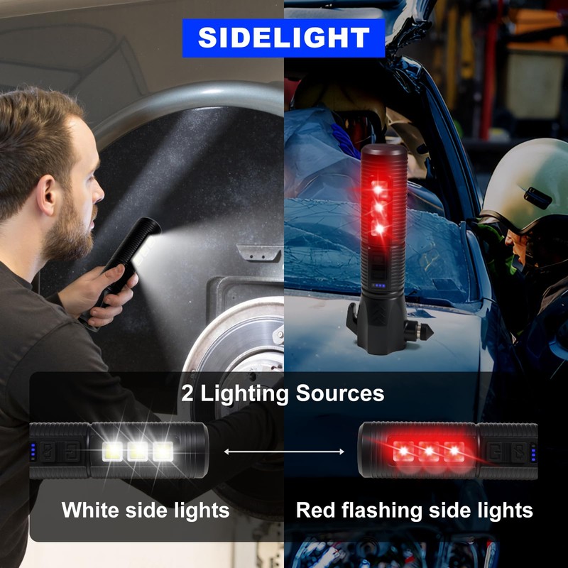 GEEBONFLUGENS Red Emergency Car Flashlight - 2000 Lumen Dual Light