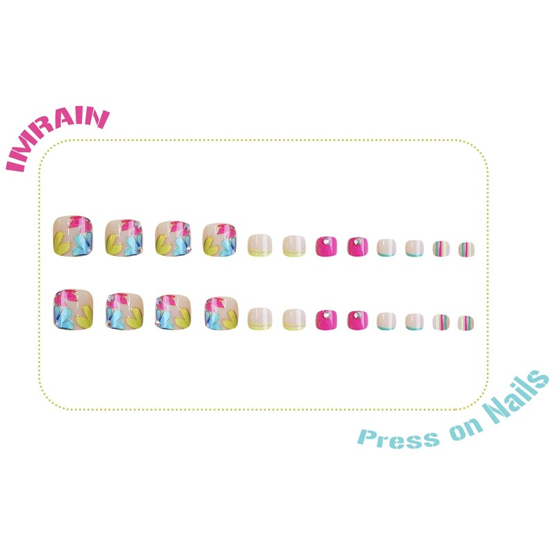 IMRAIN Press on Toenails Short Square Fake Toe Nails Pink