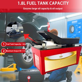 Air Hydraulic Pump 0.45 Gal 10,000 PSI Reservoir NPT 3/8" Oil Outlet, NPT 1/4" Inlet, Air Hydraulic Foot Pump Made of Aluminum with Pipe, Red