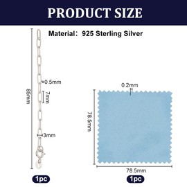 GOMAKERER 1 Pc 925 Sterling Silver Necklace Extender, Removable Silver Chain Extension with Polishing Cloth Bracelet Extender for Necklace Bracelet Anklet Jewelry Extension Women 3.3inch(8.5cm)