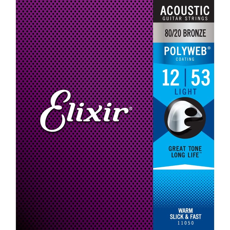 Elixir 11050 Cuerdas de guitarra acústica ligera Polyweb revestidas 12-53