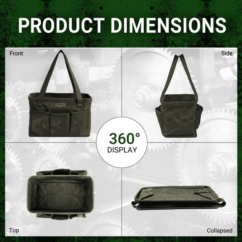 Tool Bag with Metal Frame, Waxed Canvas Wide Open Top