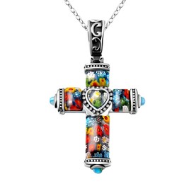 Shop LC Stainless Steel Glass Multi Color Cross Pendant Necklace Unique Stylish Fashion Prayer Jewellery Gifts for Women Size 20"