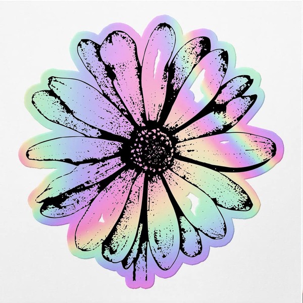 Holographic Decal Stickers of Daisy Flower Tattoo 4 Premium Waterproof