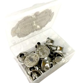 Amornphan 10 Sets Jean Tack 16 MM.Silver USA.Original Metal Buttons Replacement No-Sew with Plastic Storage (Silver)