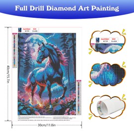 Lxmsja Horse 5D Diamond Painting Kits for Adults, Diamond Art Kits Adults Beginners, Full Drill Animal Diamond Painting Kit, Diamond Crystal Gem Art Kits Adults for Home Wall Decor 30x40cm