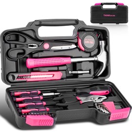 THINKWORK Pink Tool Set - 40 Piece General Household Hand Tool Kit with Storage Toolbox, Small Basic Tool Set Perfect for DIY, Home, Office, Garage and College Dormitory Use - Christmas Gift for Women