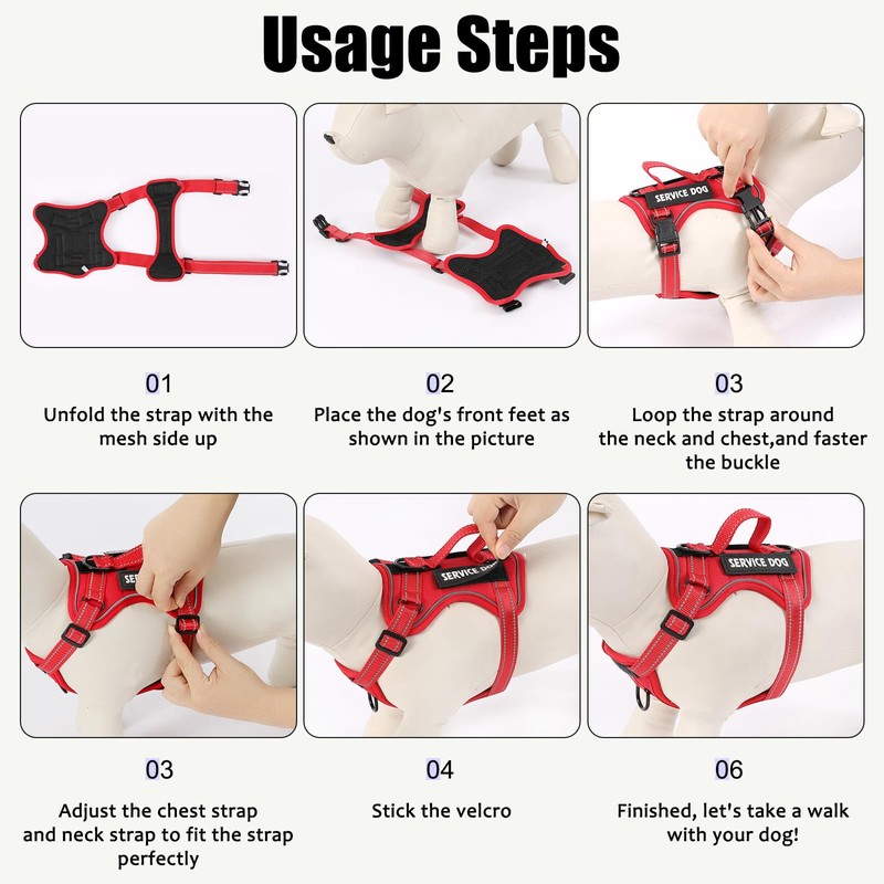 Demigreat Service Dog Harness, Reflective Dog Vest Harness with 5
