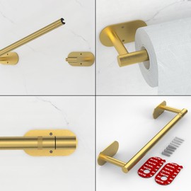 RARXTR Paper Towel Holder, Under Cabinet Paper Towel Holder for Kitchen, Adhesive Paper Towel Roll Rack for Bathroom Towel, Wall Mounted Gold Paper Towel Rack, SUS304 Stainless Steel…