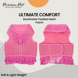 Parisian Pet Dog Harness - Pink Girl Puppy Harness - 100% Mesh Fabric No Pull Dog Harnesses for Large Dogs - Easy Walk Harness for Dogs - Dog Vest Harness Dress for Walking, Running, Hiking - L
