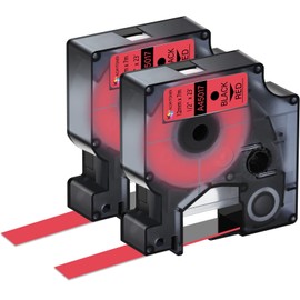 KCMYTONER Compatible for DYMO Standard D1 45017 Labelling Tape 1/2" W x 23' L Black on Red Label Maker Tape Work for COLORPOP LabelManager 160 210D 260P 280 360D 420P 450 Label Makers, 2-Cartridges