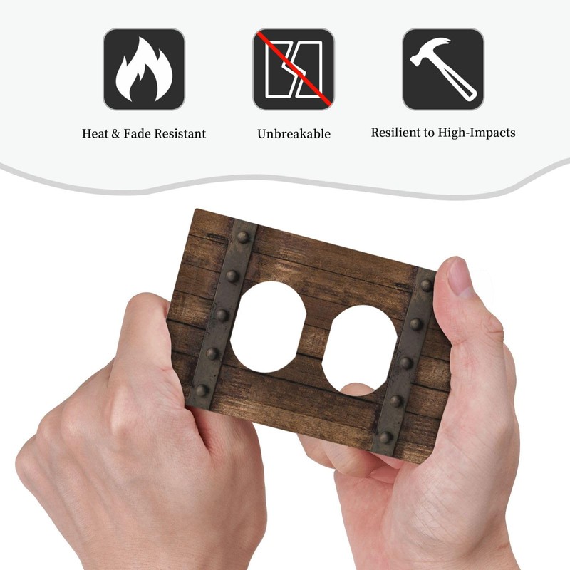 biondbong Rustic Farmhouse Brown Wood Barn Door Duplex Outlet Cover