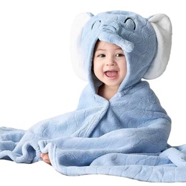 Hooded Towel Baby 70 x 140 cm Coral Fleece Soft Baby Towel Hooded Cute Animal Bath Towel Baby with Hood for Baby Boys and Girls, Blue