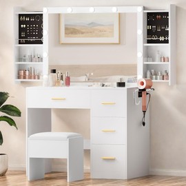 YITAHOME Vanity Desk with LED Mirror, 4-Drawer Makeup Desk