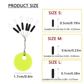 Hoxfly 600Pcs/100 Groups Fishing Bobber Stoppers, 6 in 1 Float Sinker Stops, Black Cylinder 5/6/7mm Rubber Bobber Stops for Fishing Line Outdoor Fishing Accessories (L)