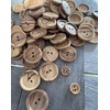 Pack of 10 Flat Real Olive Wood Buttons 2 Holes