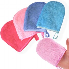 DELUXEFOX Face Scrubber Gloves, 4 Colors Set, Cleansing, Makeup Remover, Mitt, Deep, Exfoliating, Glo, Soft, Delicate, Compact, Portable, Reusable, Cleansing Goods