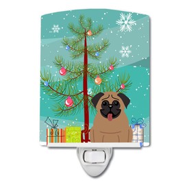Caroline's Treasures BB4130CNL Merry Christmas Tree Pug Brown Ceramic Night Light Compact, UL-Certified, Ideal for Bedroom, Bathroom, Nursery, Hallway, Kitchen, 6x4x3, Multicolor