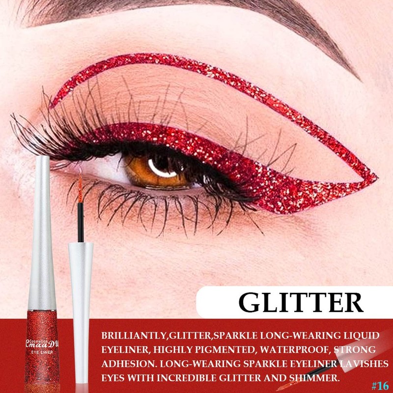 evpct 2Pcs Bronzer Red Color Liquid Glitter Eyeliner Set, Long-wearing