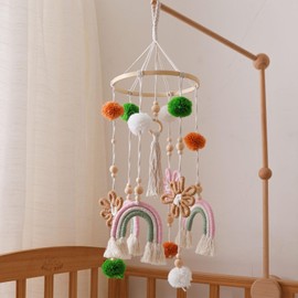 Baby Crib Mobile, Boho Flower Mobile for Crib, Crib Mobile for Boys and Girls, Boho Nursery Decor, Baby Bedroom Hanging Decoration, Pink