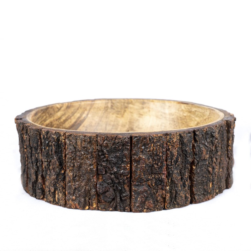GoCraft Mango Wood Decorative Bowl with Tree Bark Medium 7.5"