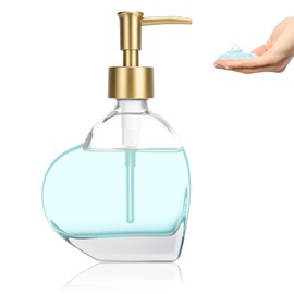 UHEY HOME Glass Soap Dispenser Bathroom, Heart-Shaped 6.7oz Refillable Liquid Soap Dispenser with Rust-Proof Plastic Pump for Kitchen