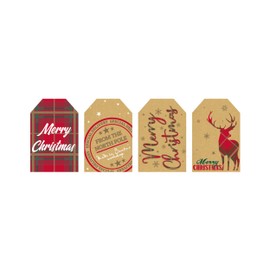 Eurowrap Christmas Kraft Gift Tags Xmas Pack of 20, 4 Assorted Designs, Made from 100% Recyclable Paper, Tartan Design