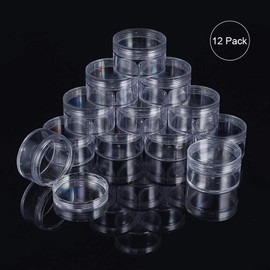 BENECREAT 12-Piece Set 1.7 fl oz (50 ml) Small Round Case, Plastic Case, Accessories, Beads, Cosmetics, Nail Parts Storage Box, Refill Containers, Small Storage Box, Clear