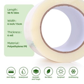Ohuhu Greenhouse Repair Tape 6" x 98' - 6.3 mil Reinforced Clear Plastic Film for Green House Sheeting, Polyethylene PE Cover Repair