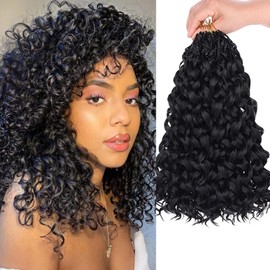 Samtress 12 Inch Gogo Curl Crochet Hair 8 Packs Pre-looped Ocean Wave Crochet Hair Natural Black Deep Twist Goddess Box Braids Short Curly Water Wave Crochet Hair Synthetic Braiding Hair (#1B)