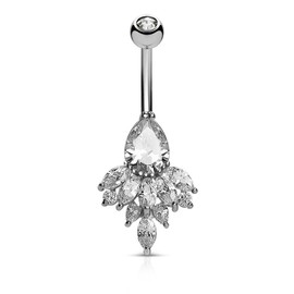 Covet Jewelry Tear Drop CZ and Marquise CZ Clustered 316L Surgical Steel Belly Button Navel Rings