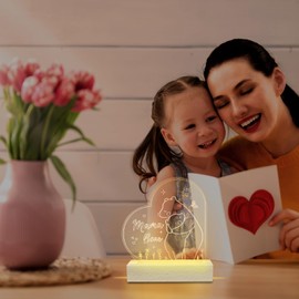 LAMEK Gifts for Mum Night Light Mum Bear Acrylic Engraved Night Light with Wooden Base for Mother's Day Birthday Gifts from Daughter Son Mothers Day Home Decoration