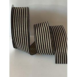 MIABE Ribbons Supplies for 5 Yds of 2 1/2” Wired Edge Black and Natural Cabana Stripe Faux Burlap Ribbon for DIY Craft, Gift Wrapping, Christmas Wreaths Decoration.