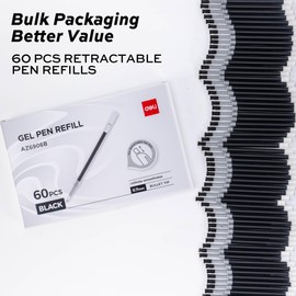 deli Gel Pen Refills, 60 Pcs Retractable Pen Refills Black Ink, Medium Point 0.7mm, Smooth Writing, Fast Dry, No Bleed for Journaling Note Taking, Home School Office Supplies