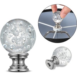2 Pcs Crystal Lamp Finials for Lamp Shade Top, 2 Inches Tall Ball Shaped Clear Bubbles Glass with Nickel Finish Screw Knob Base, Decoration Accessories for Table and Floor Lamps Cap (Silver)