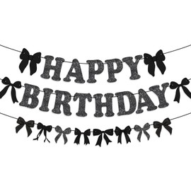 YQWIN Bow Banner Bow Party Decorations Bow Birthday Banner Black Bow Banner Black Bow Birthday Banner Black Bow Garland Happy Birthday Banner Bow Backdrop for Black Bow Coquette Birthday Party Decor